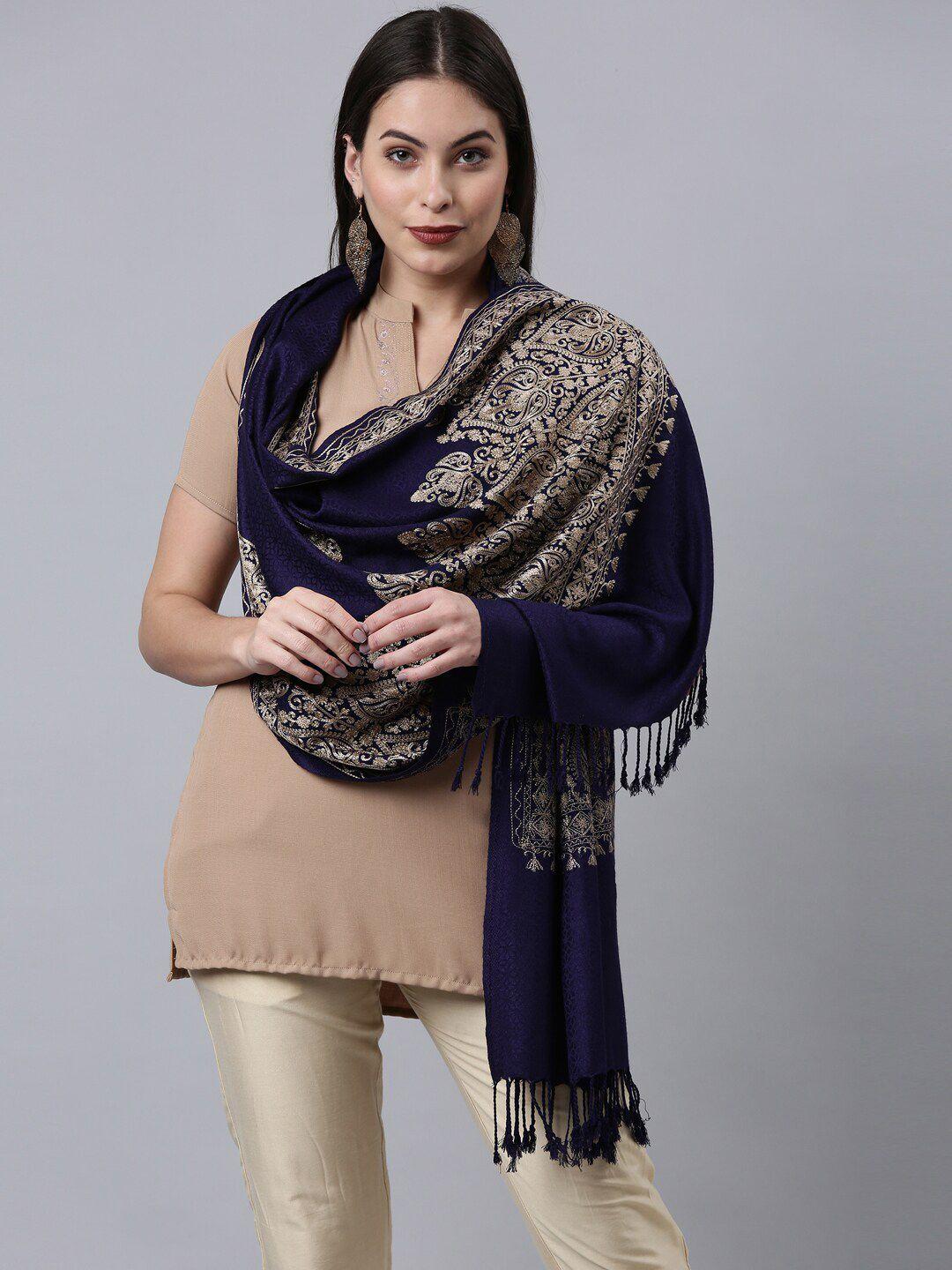 pashmoda women navy blue embroidered shawl