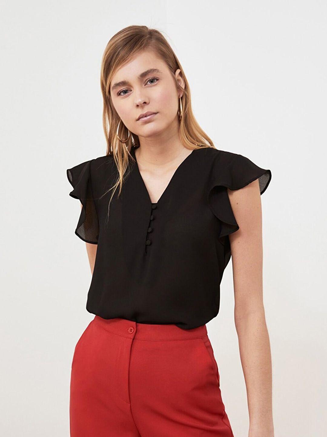 trendyol black ruffles top