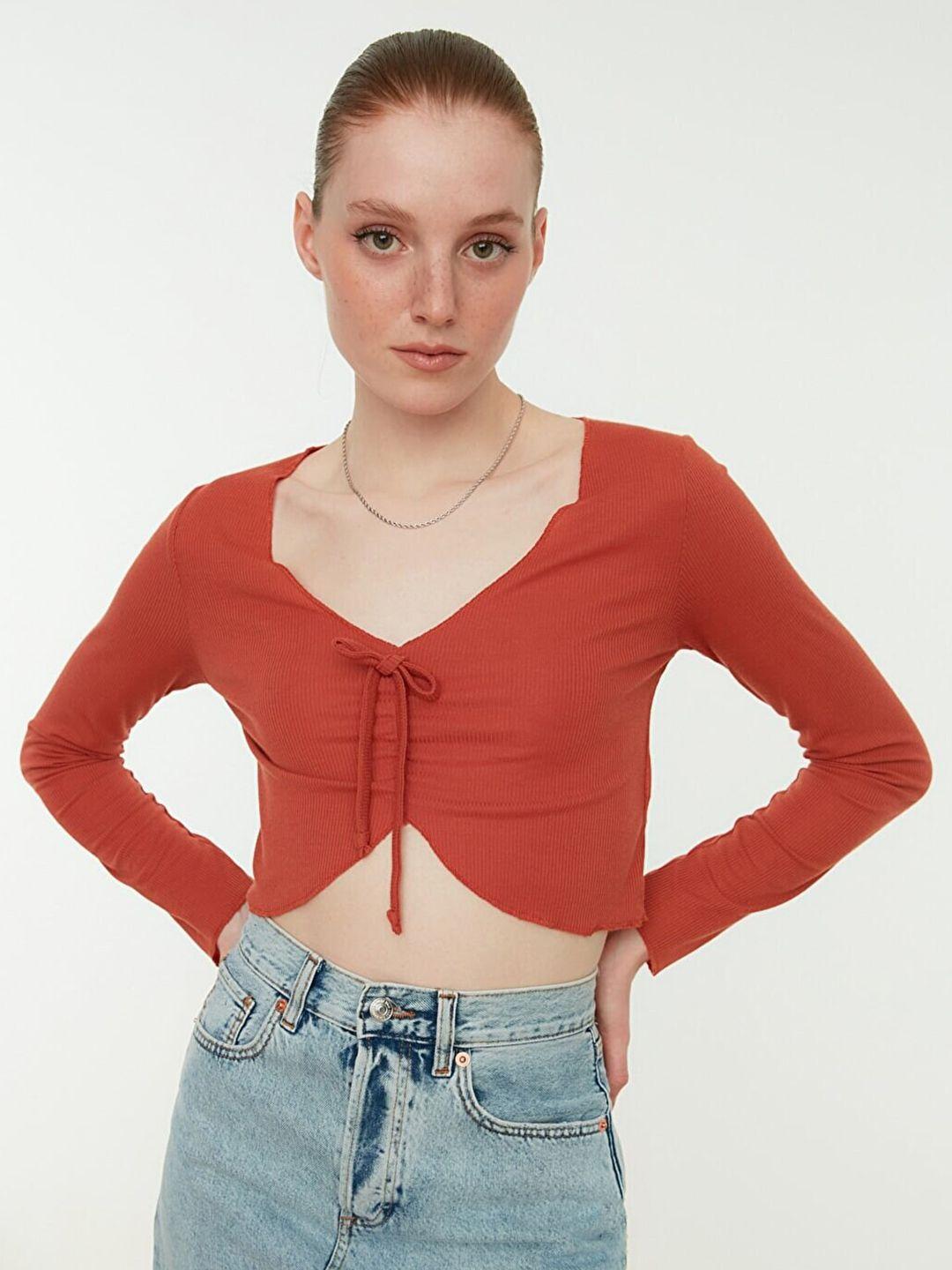 trendyol red tie-ups crop top