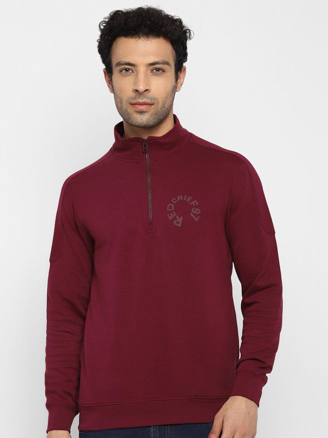 red chief men maroon solid cotton sweatshirt