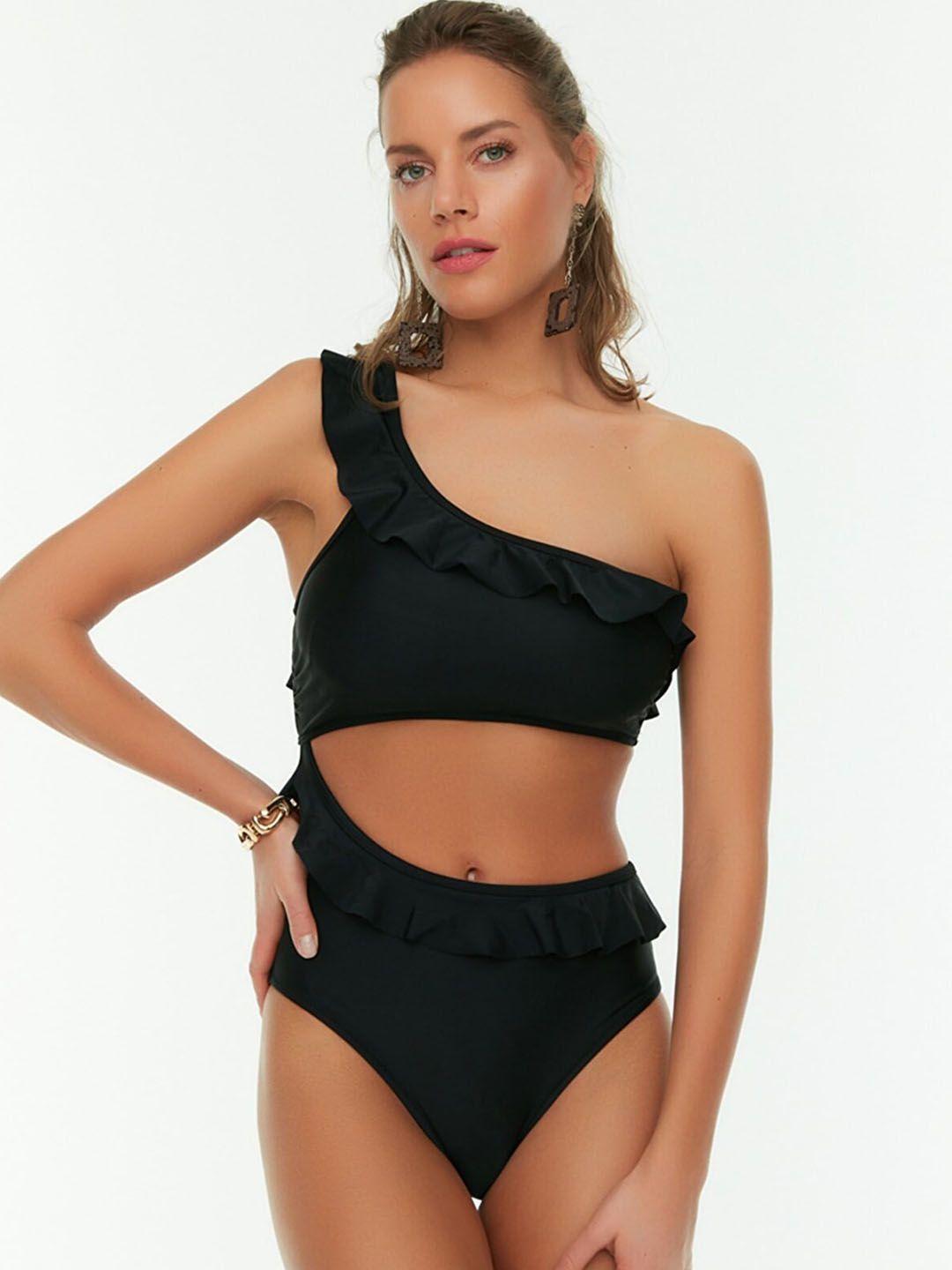 trendyol women black solid swimwear