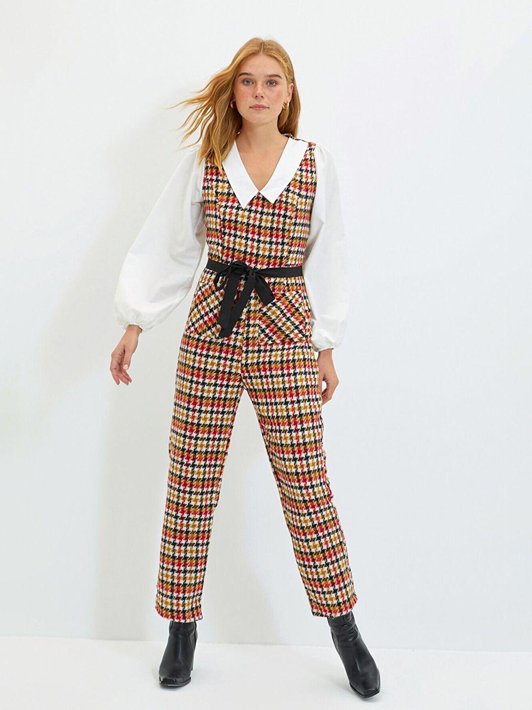 trendyol multicoloured checked basic jumpsuit