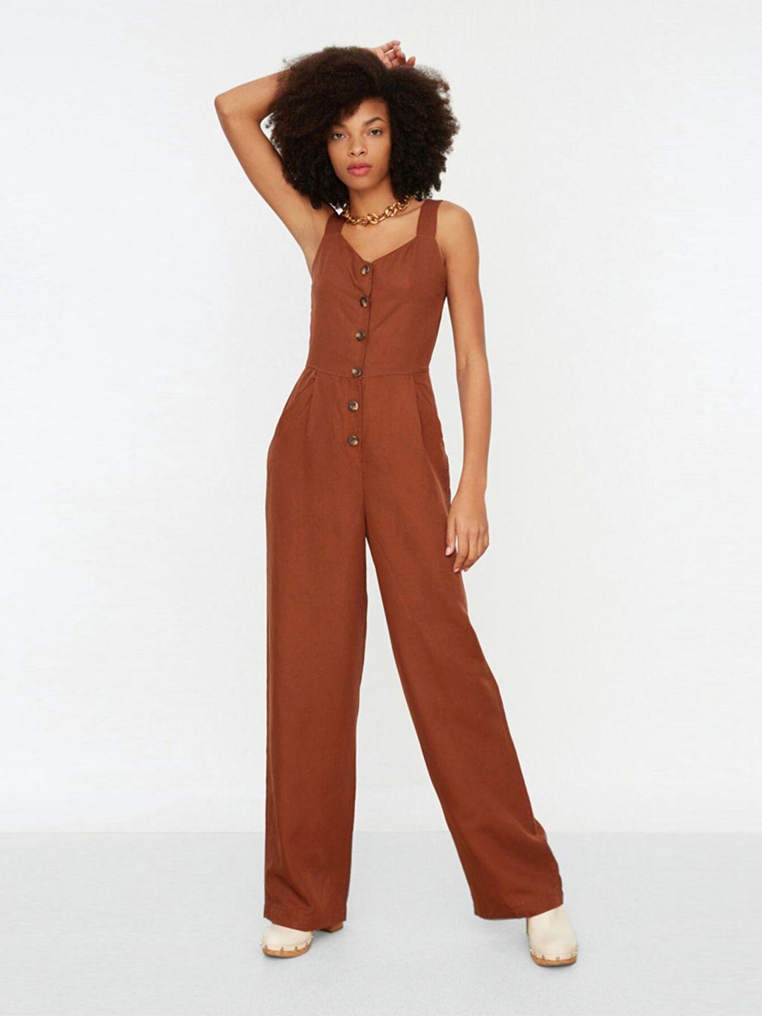 trendyol women brown basic jumpsuit