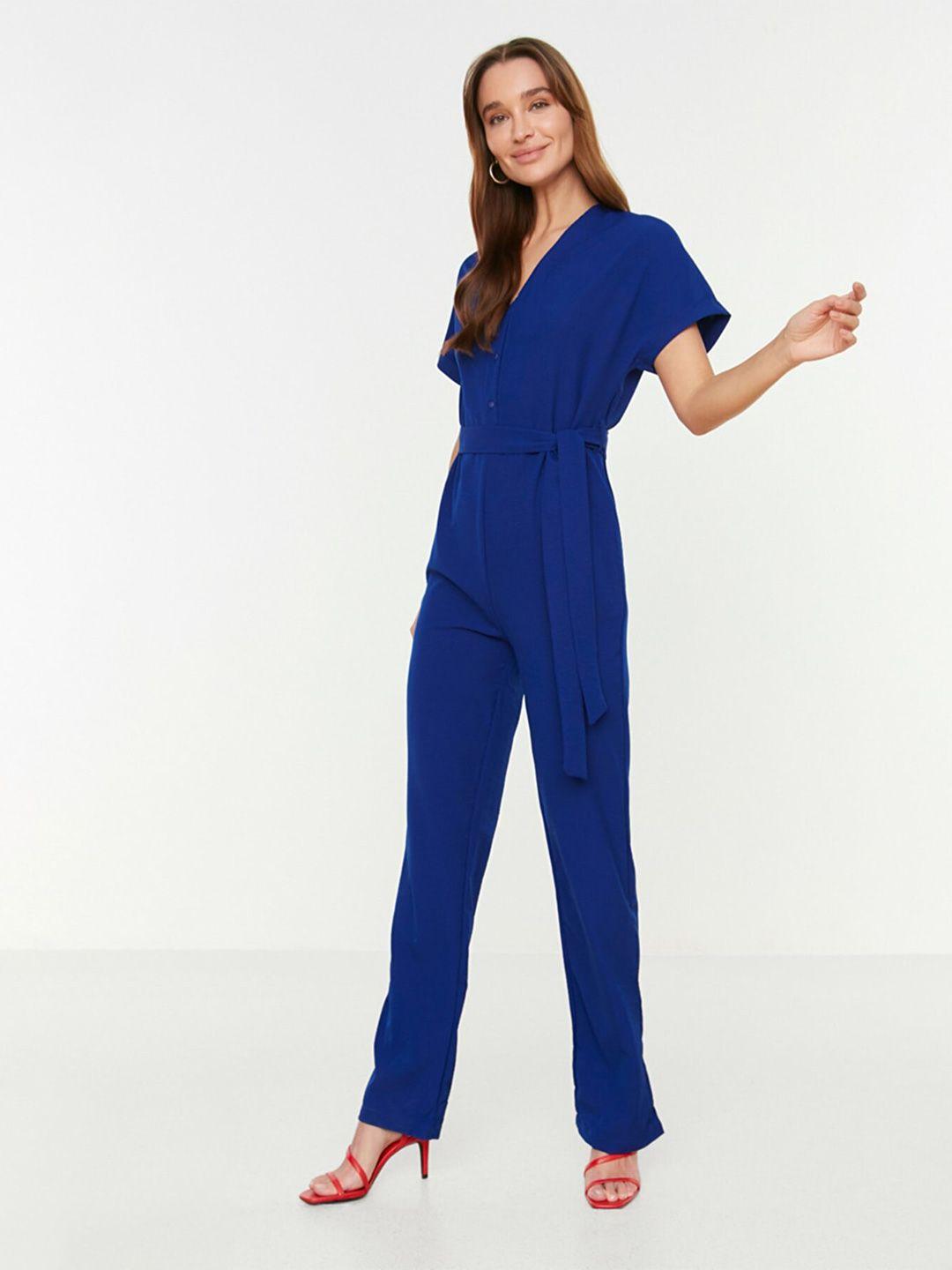 trendyol navy blue solid basic jumpsuit