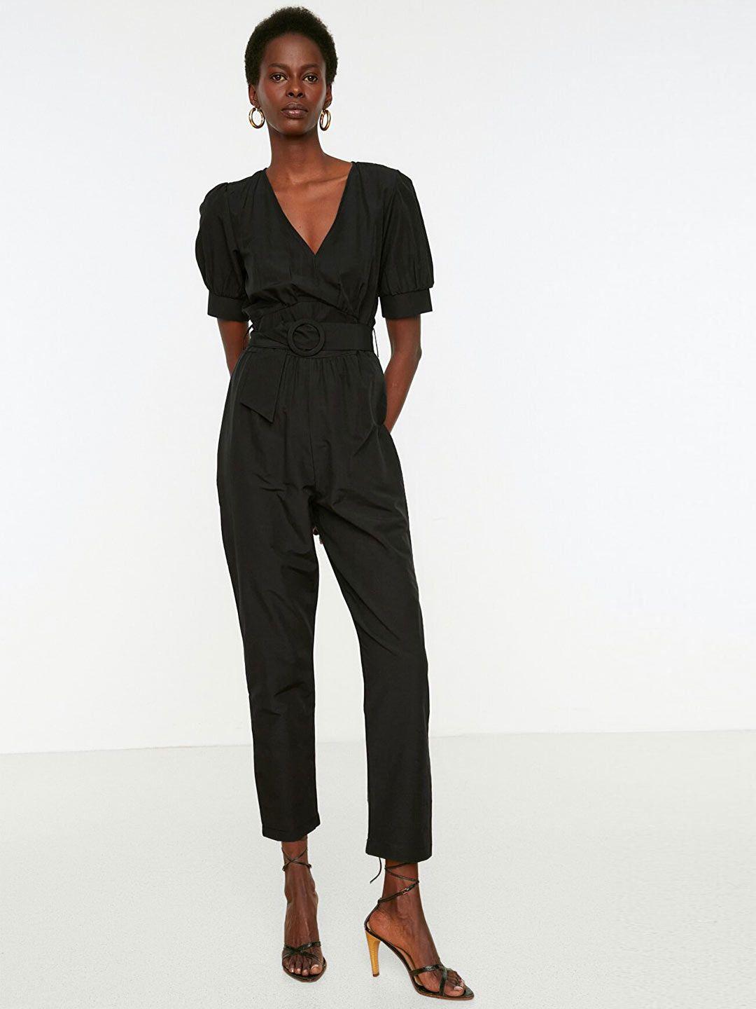 trendyol women black basic jumpsuit