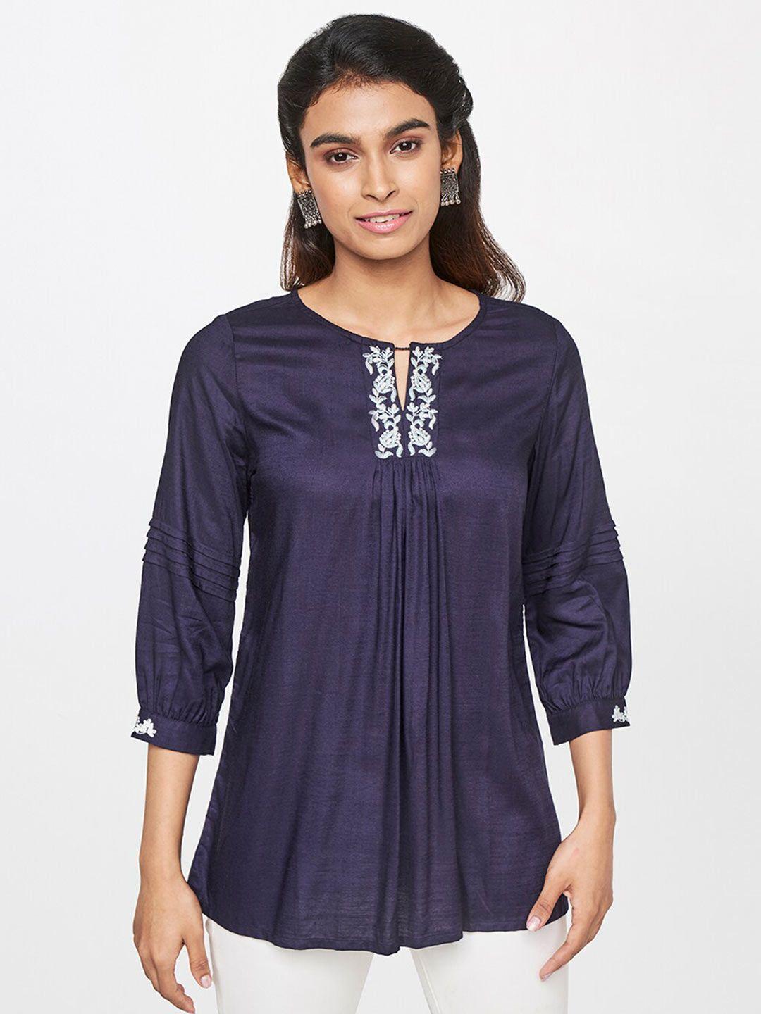 global desi women blue keyhole neck top