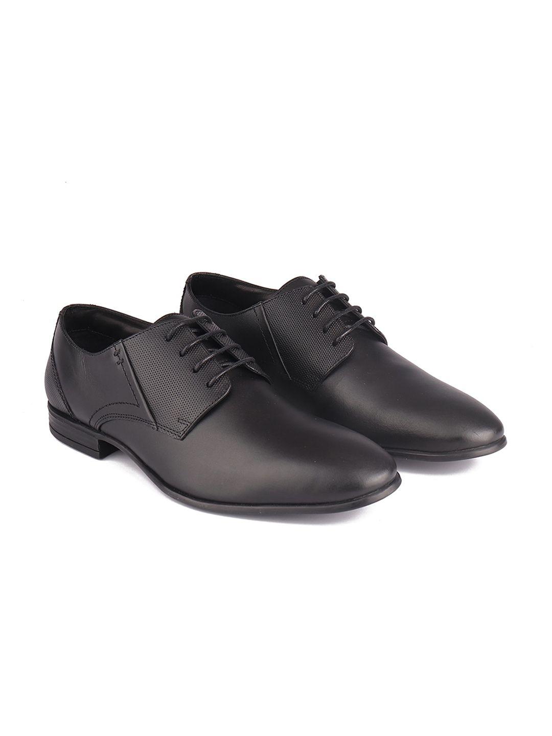 top brass men black solid derby formal shoes