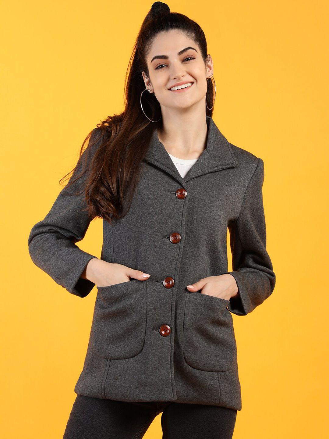 dlanxa women grey solid fleece winter overcoat