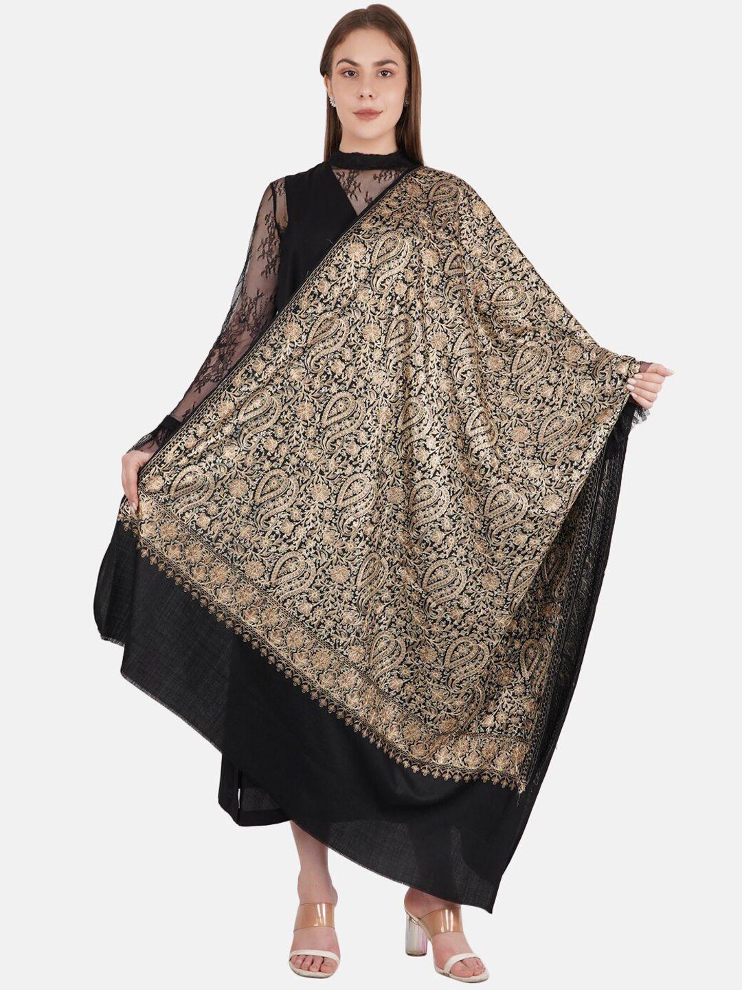 muffly women black & gold-toned embroidered  shawl