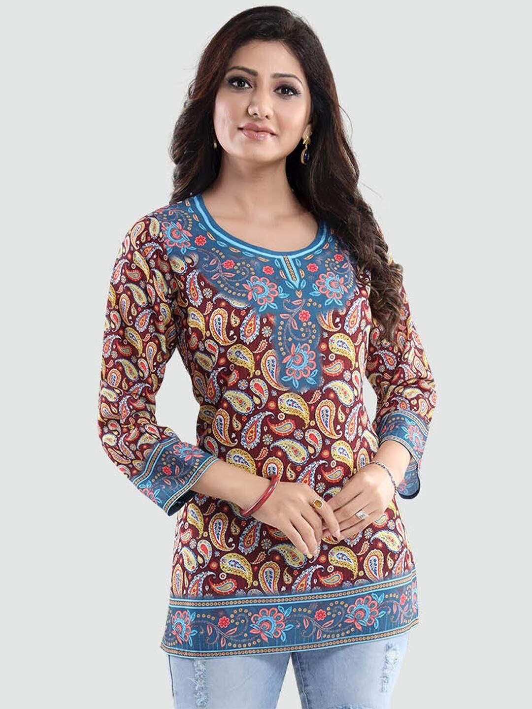 saree swarg women maroon & blue paisley printed kurti