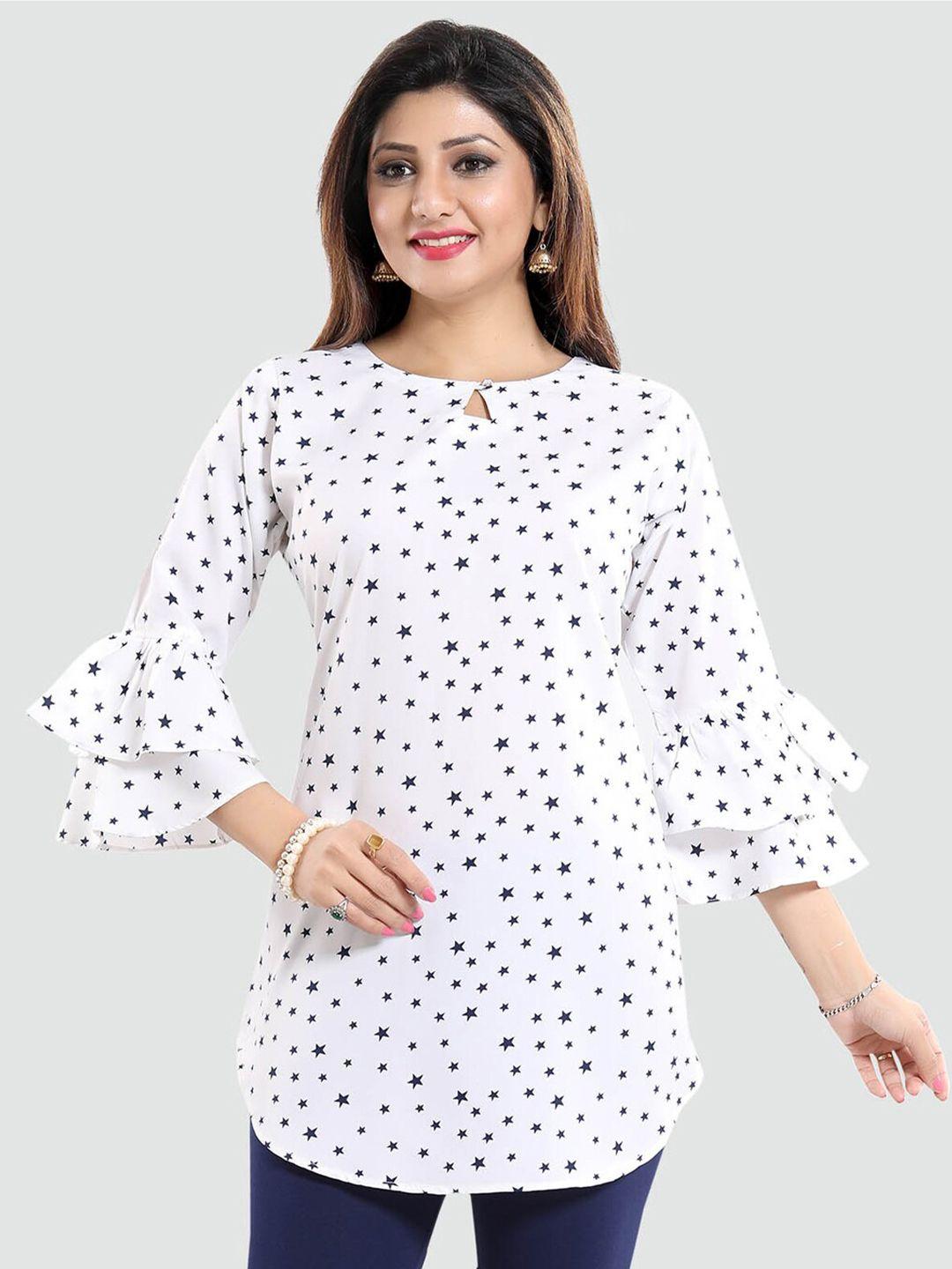 saree swarg women white & navy blue geometric printed kurti