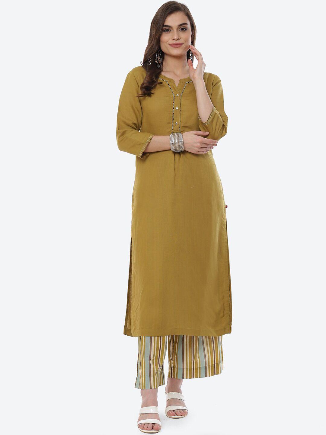 biba women mustard yellow kurta with palazzos