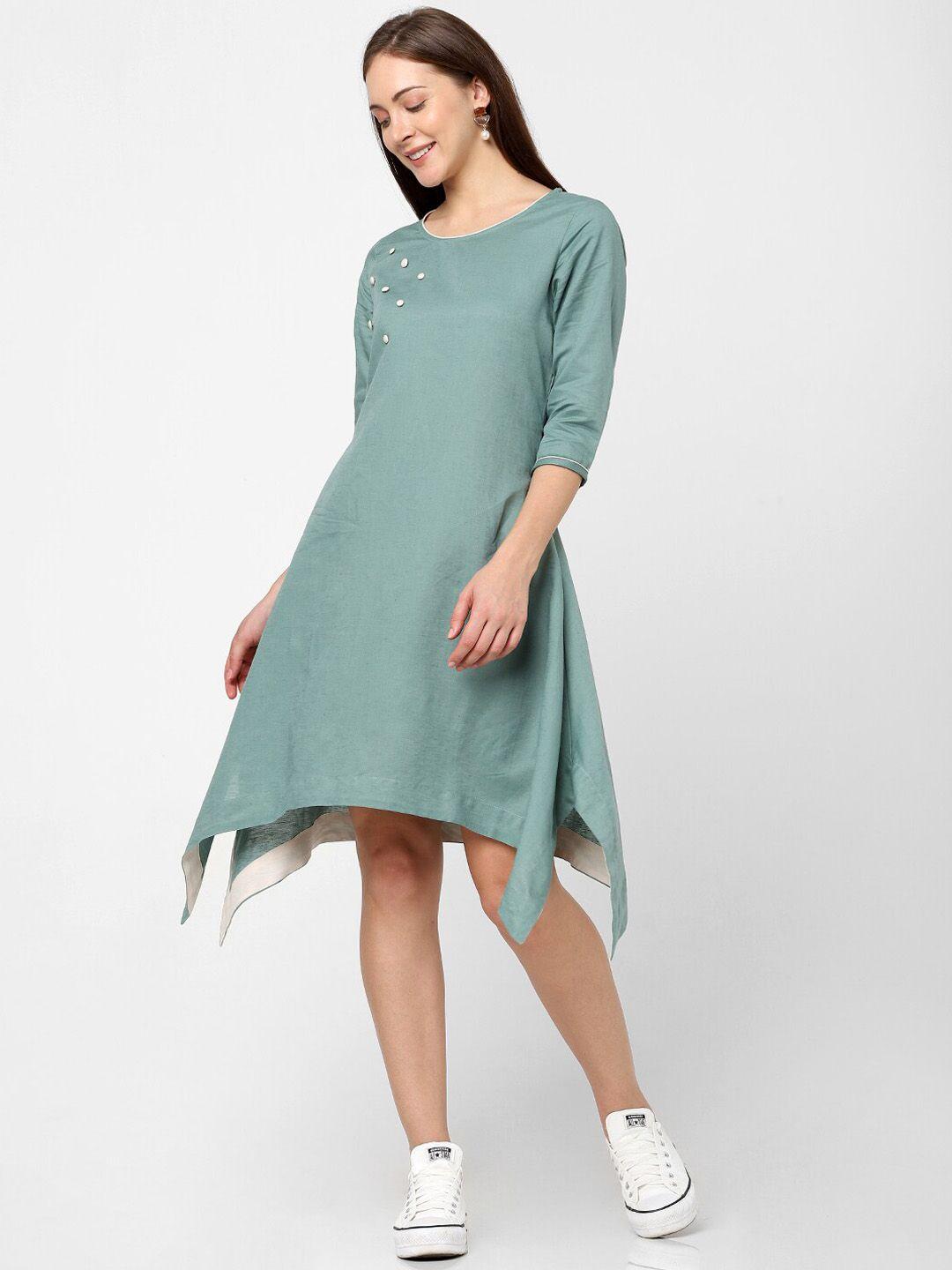 indifusion sea green solid a-line dress