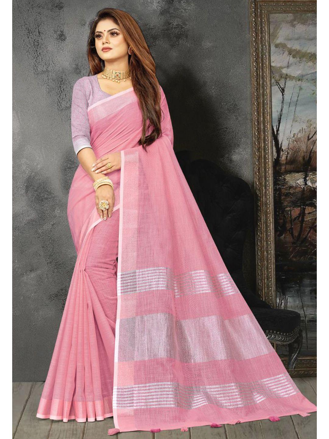 karagiri pink & silver-toned linen blend saree