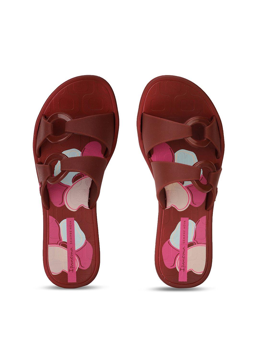 ipanema women pink printed open toe flats with buckles