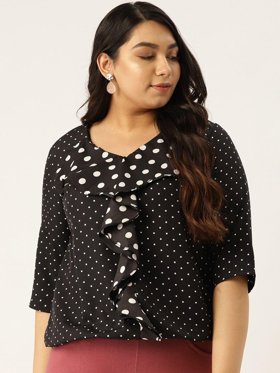 therebelinme plus size women black print ruffles crepe top