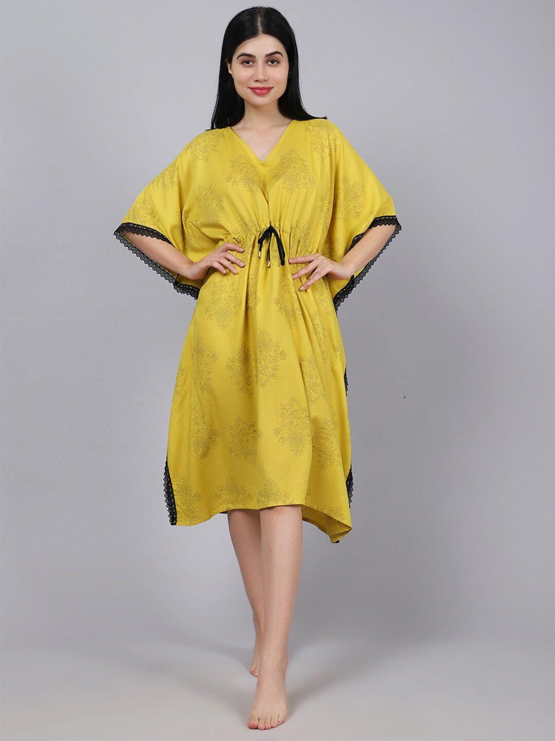 erotissch yellow printed kaftan nightdress