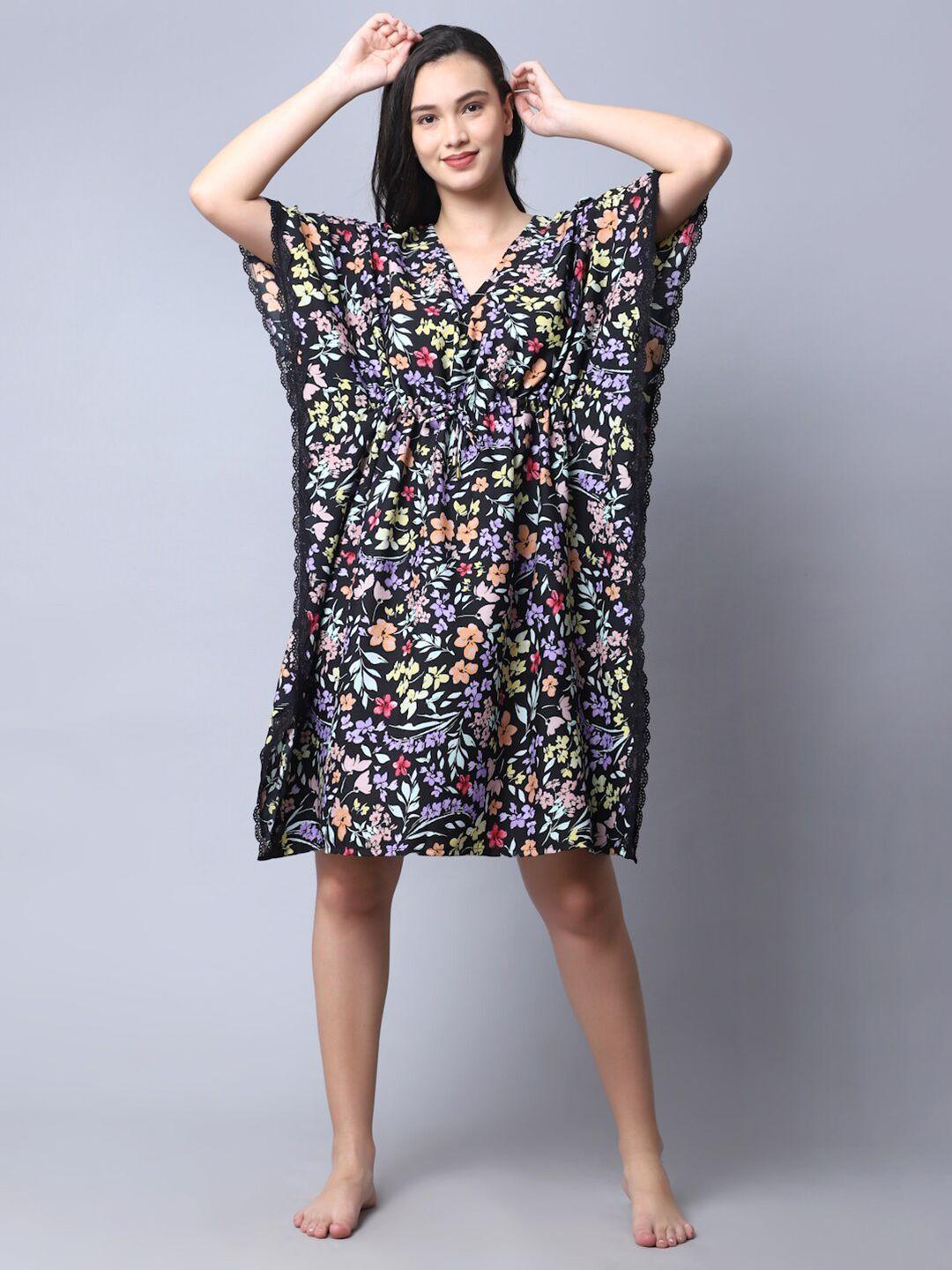 erotissch women black printed nightdress