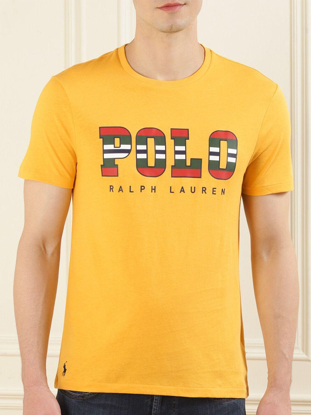 polo ralph lauren men yellow printed pure cotton tshirts