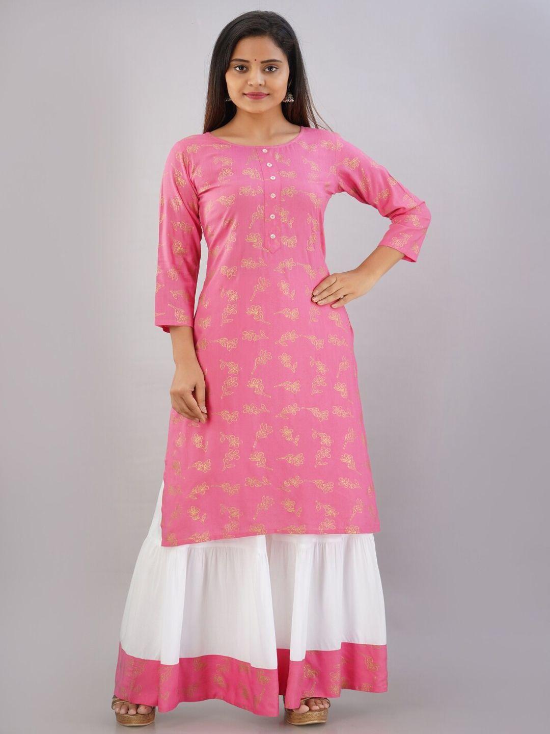 kalini women pink printed kurta with sharara