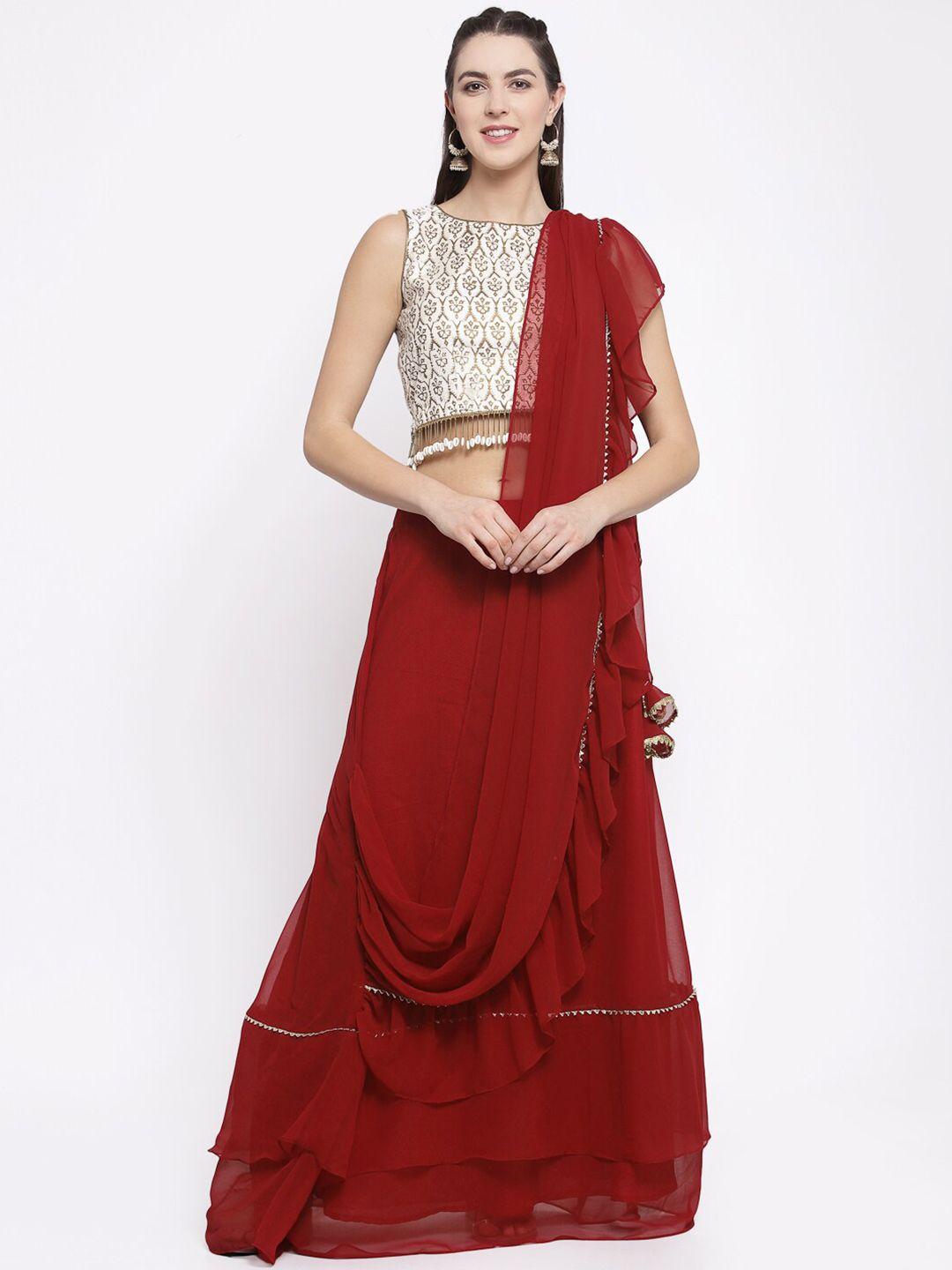 studio rasa maroon & white printed ready to wear lehenga