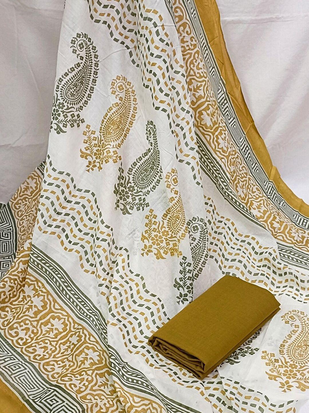 salwar studio yellow & green printed pure cotton unstitched dress material