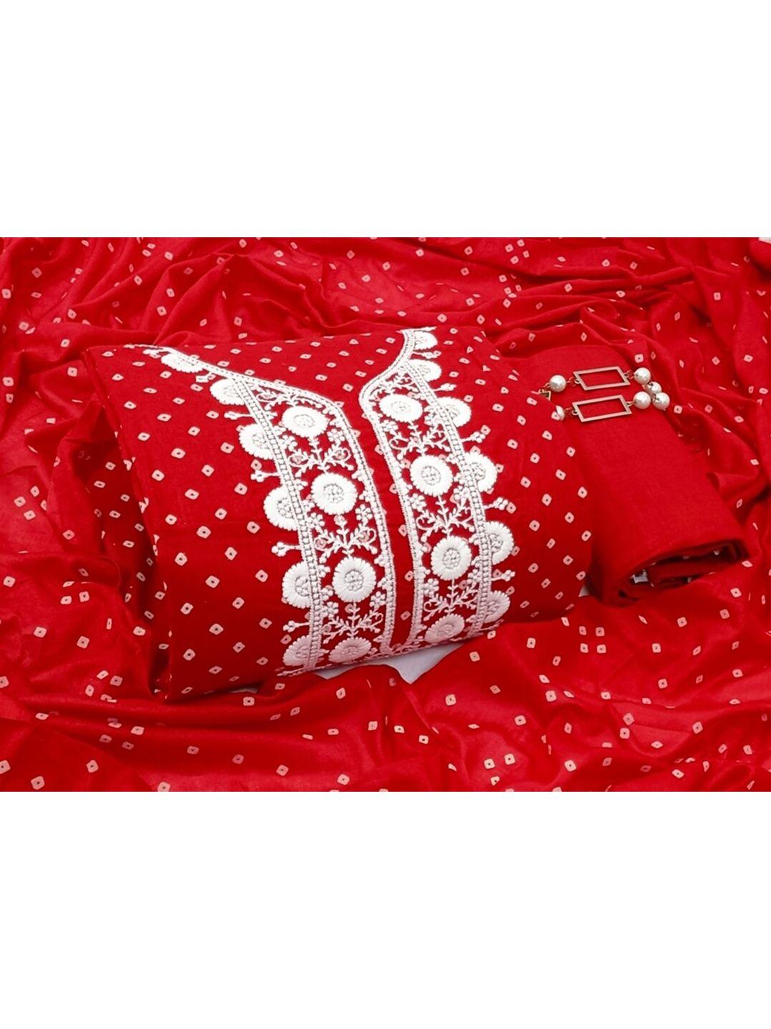 salwar studio women red & white printed pure cotton unstitched dress material