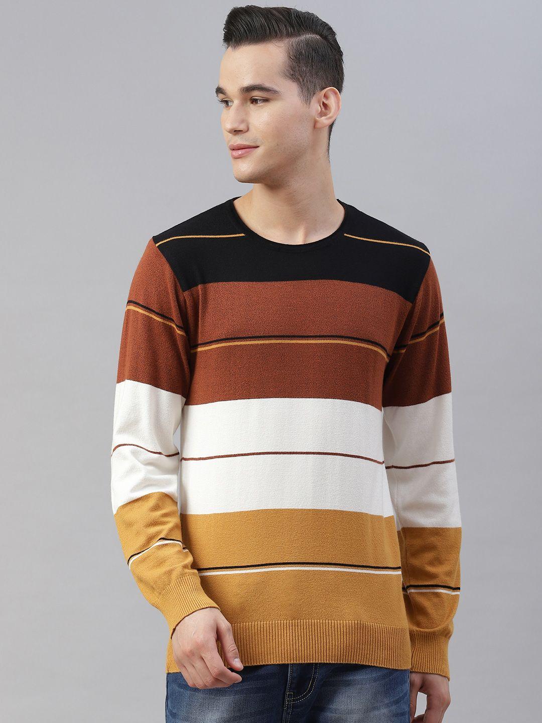 pierre carlo men maroon & white colourblocked pullover