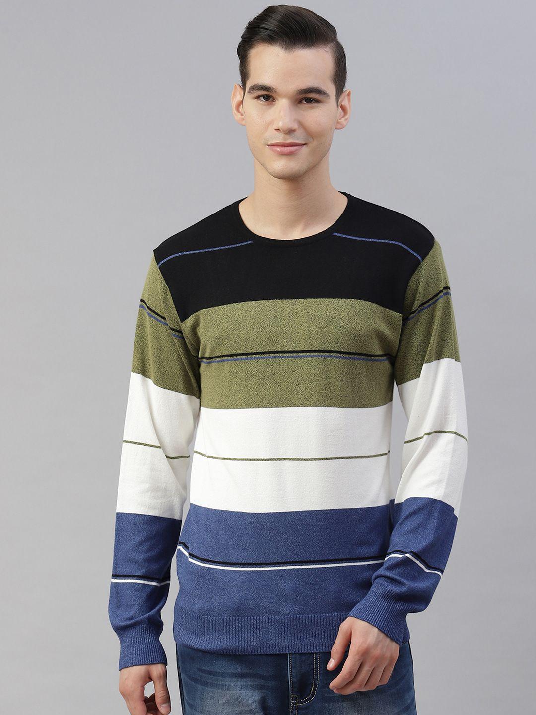 pierre carlo men blue & white colourblocked pullover