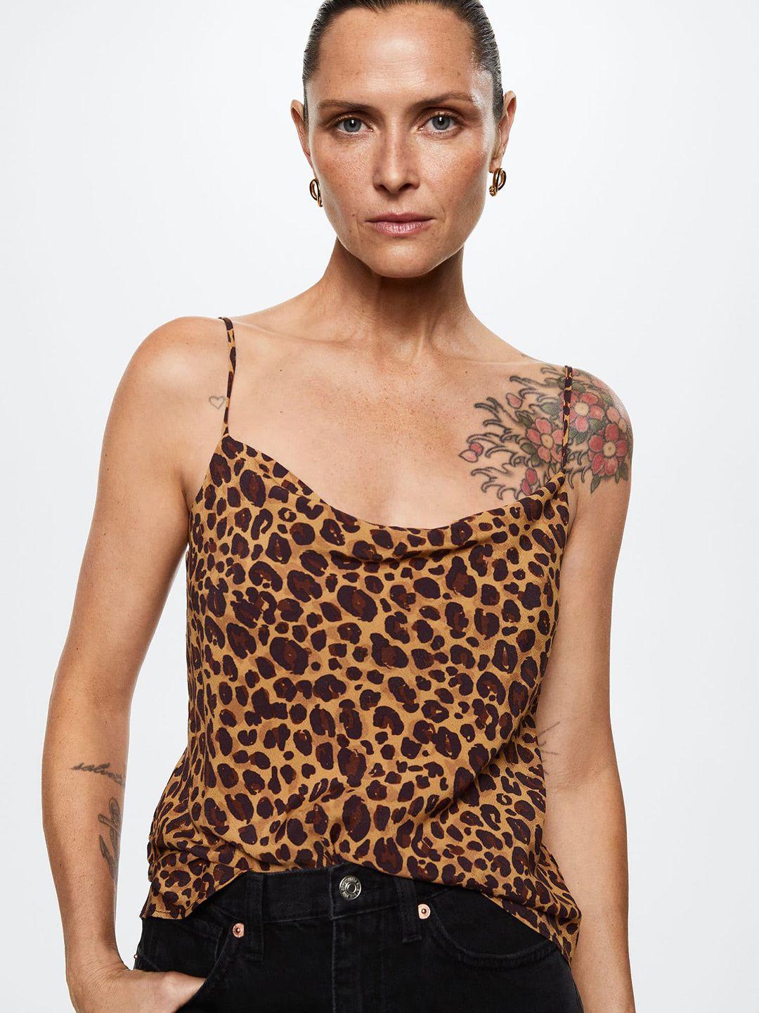 mango brown & black animal print top