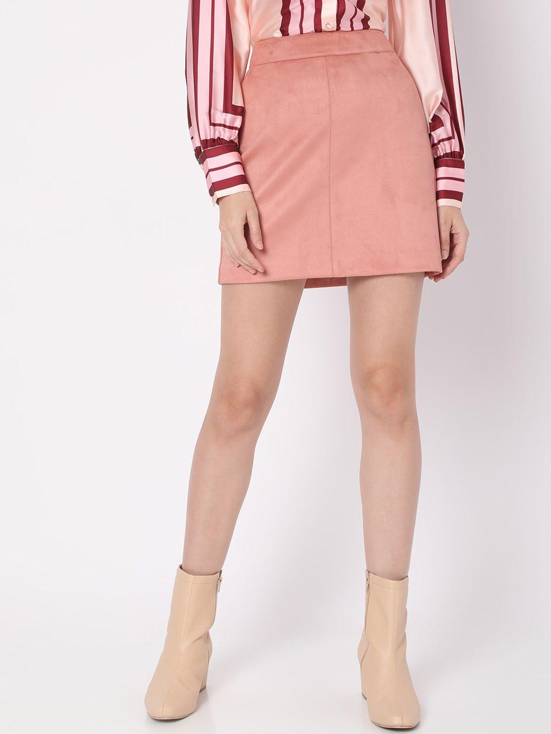 vero moda women pink solid above knee length penil skirts