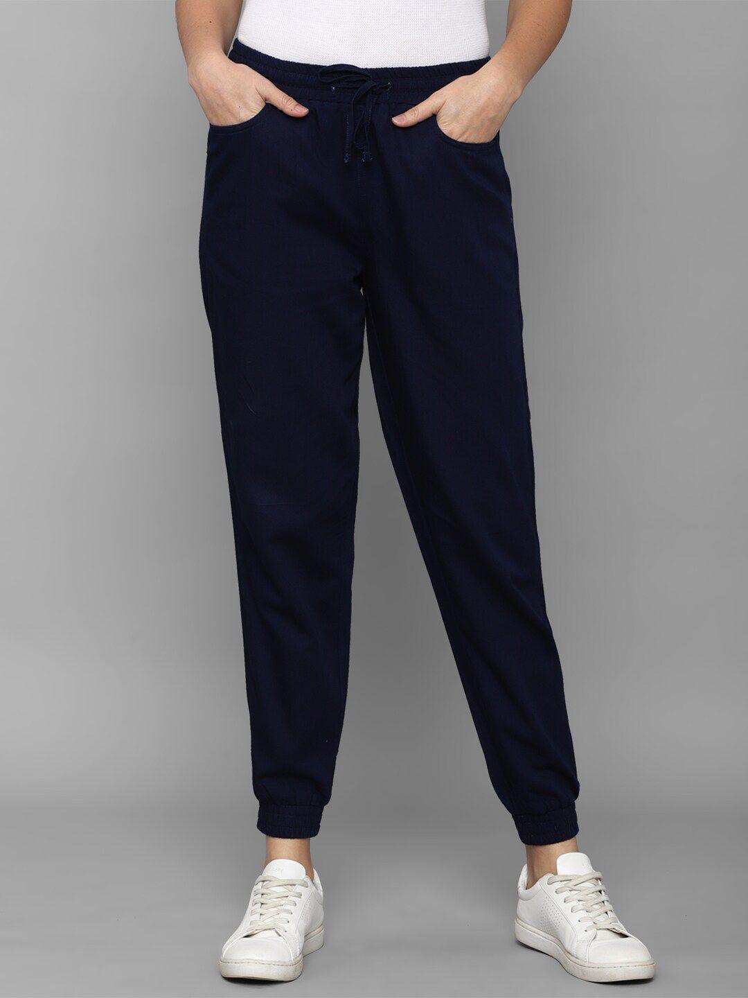 allen solly woman navy-blue solid cotton joggers