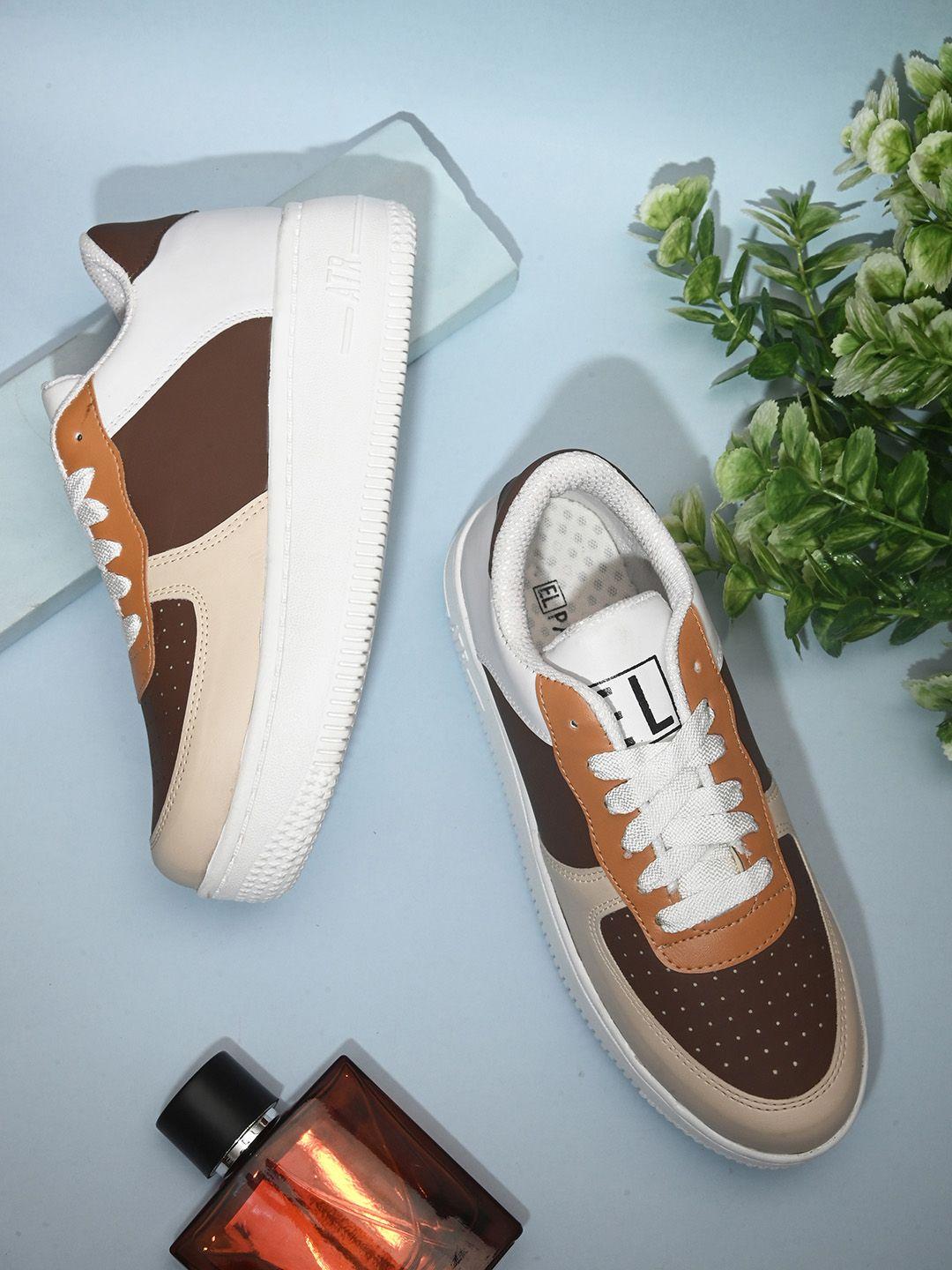 el paso women brown colourblocked sneakers