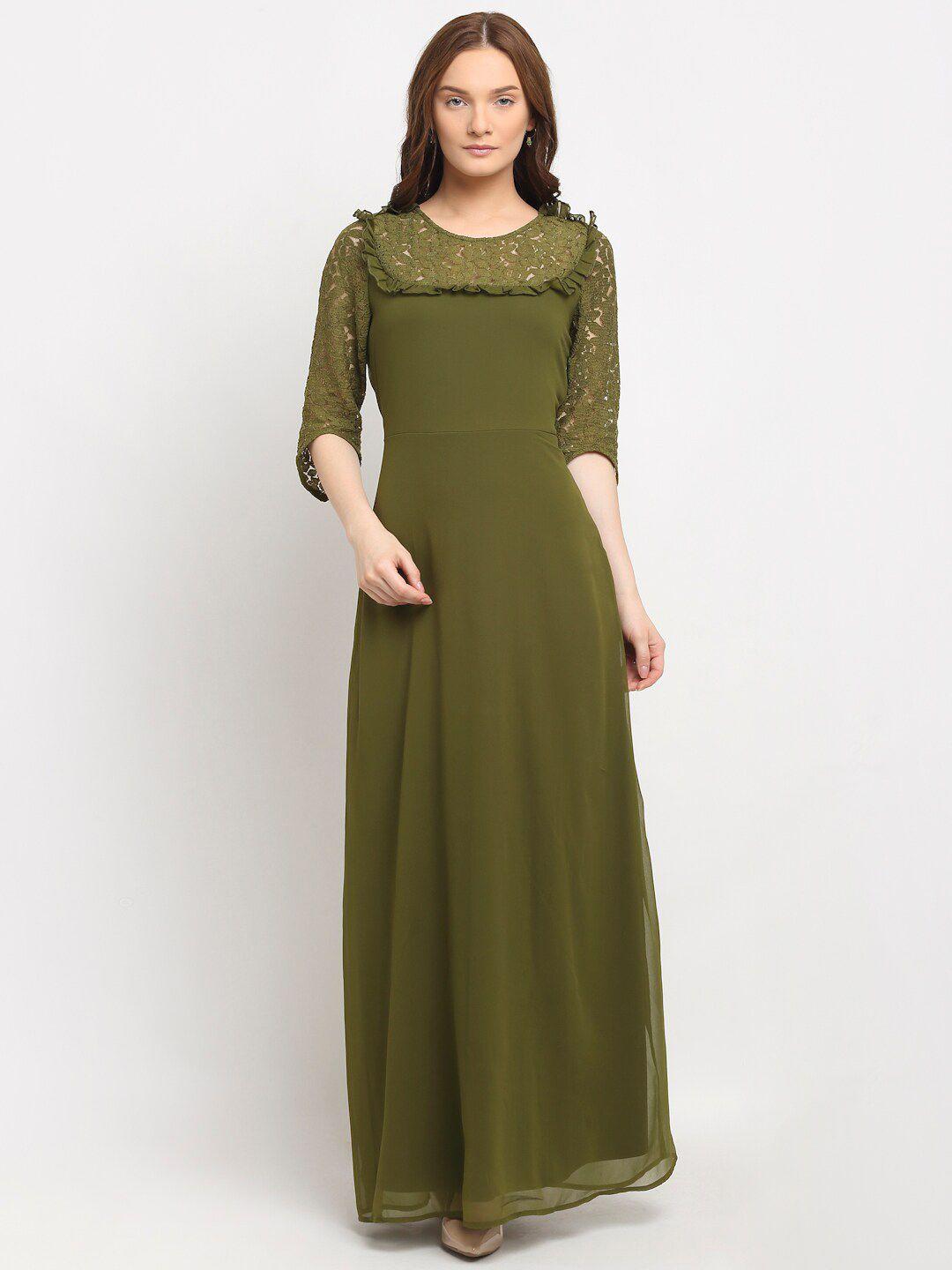 la zoire olive green georgette maxi dress