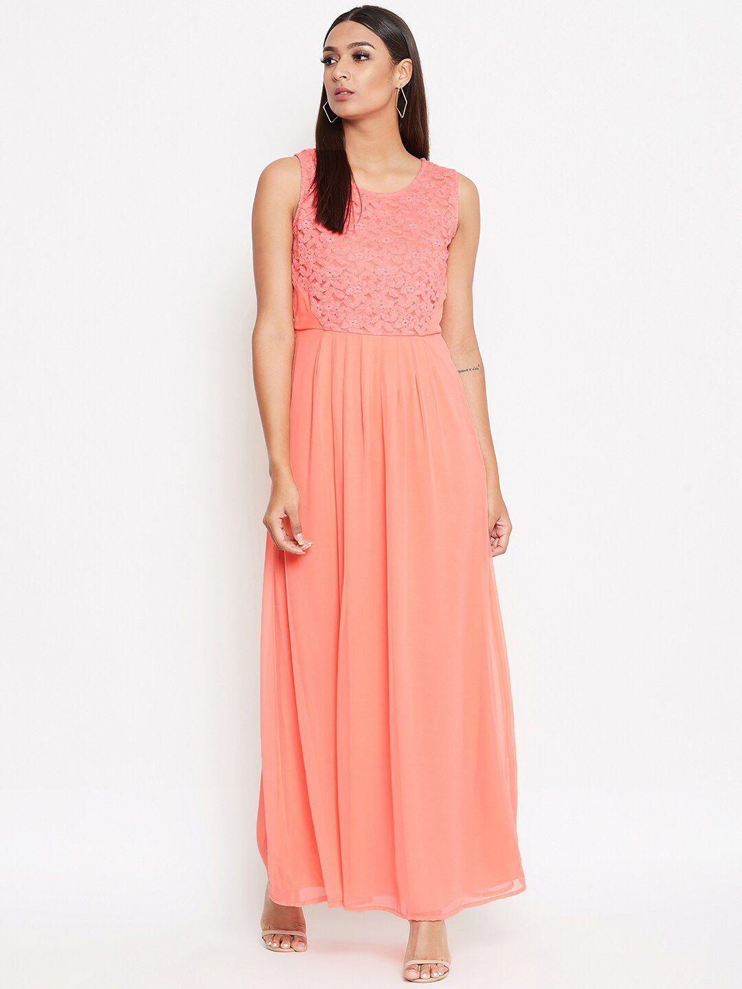 la zoire peach-coloured georgette maxi dress