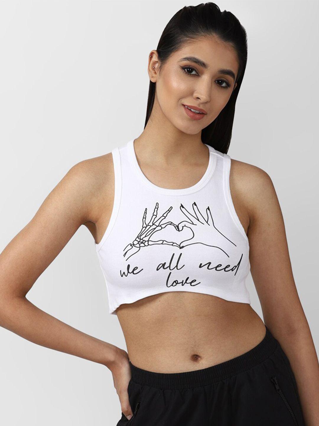 forever 21 women white print tank crop top