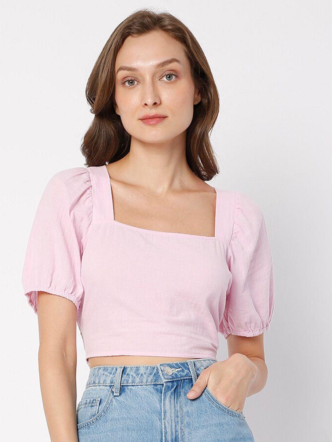 vero moda pink styled back crop top