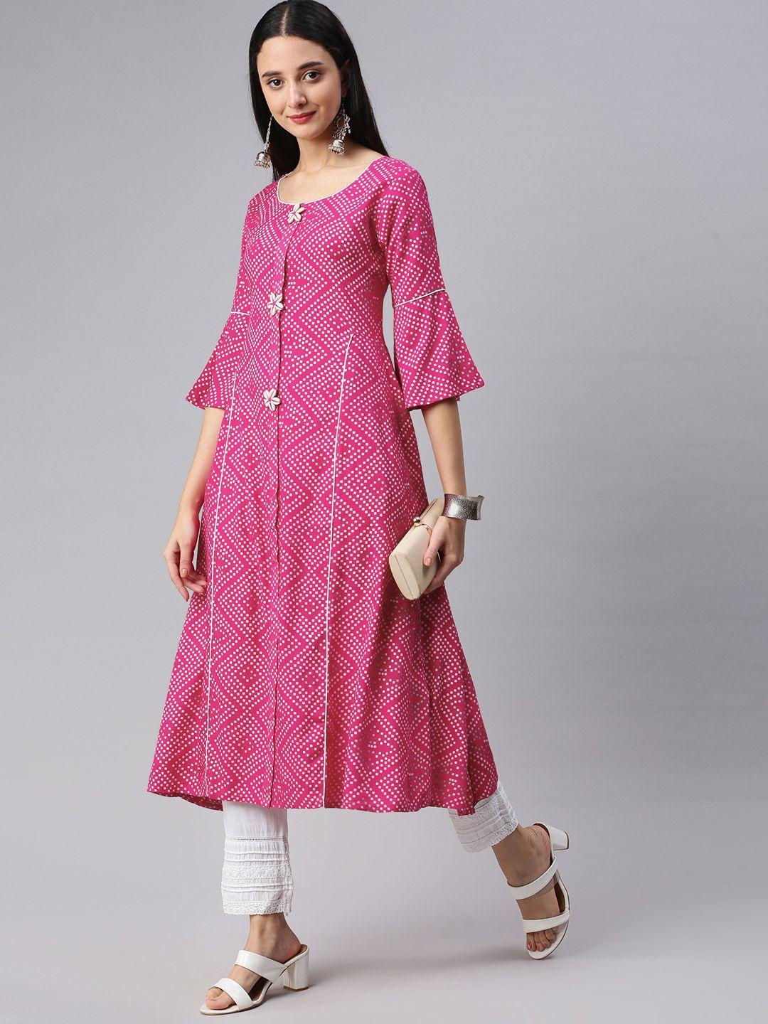 kalini women pink bandhani cotton printed kurta