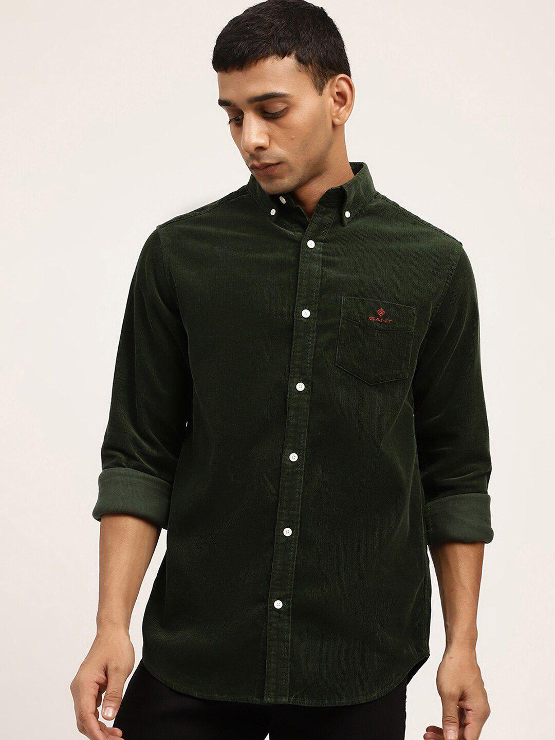 gant men green solid classic regular fit casual shirt