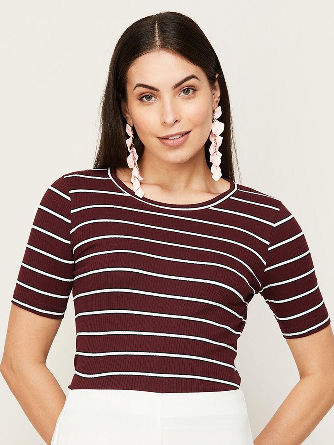 code by lifestyle maroon striped cotton top