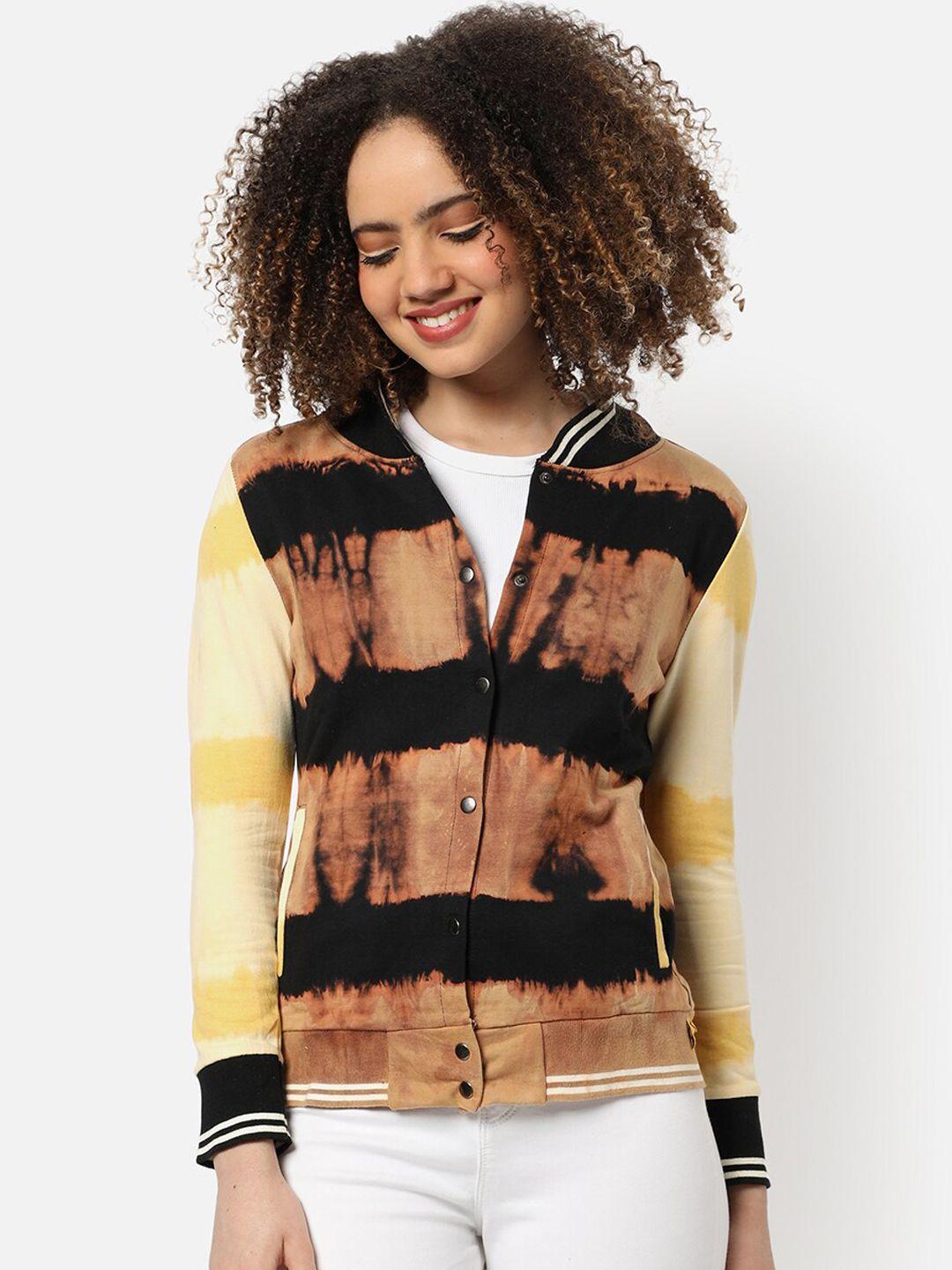 campus sutra women brown tie dye windcheater crop outdoor open front jacket