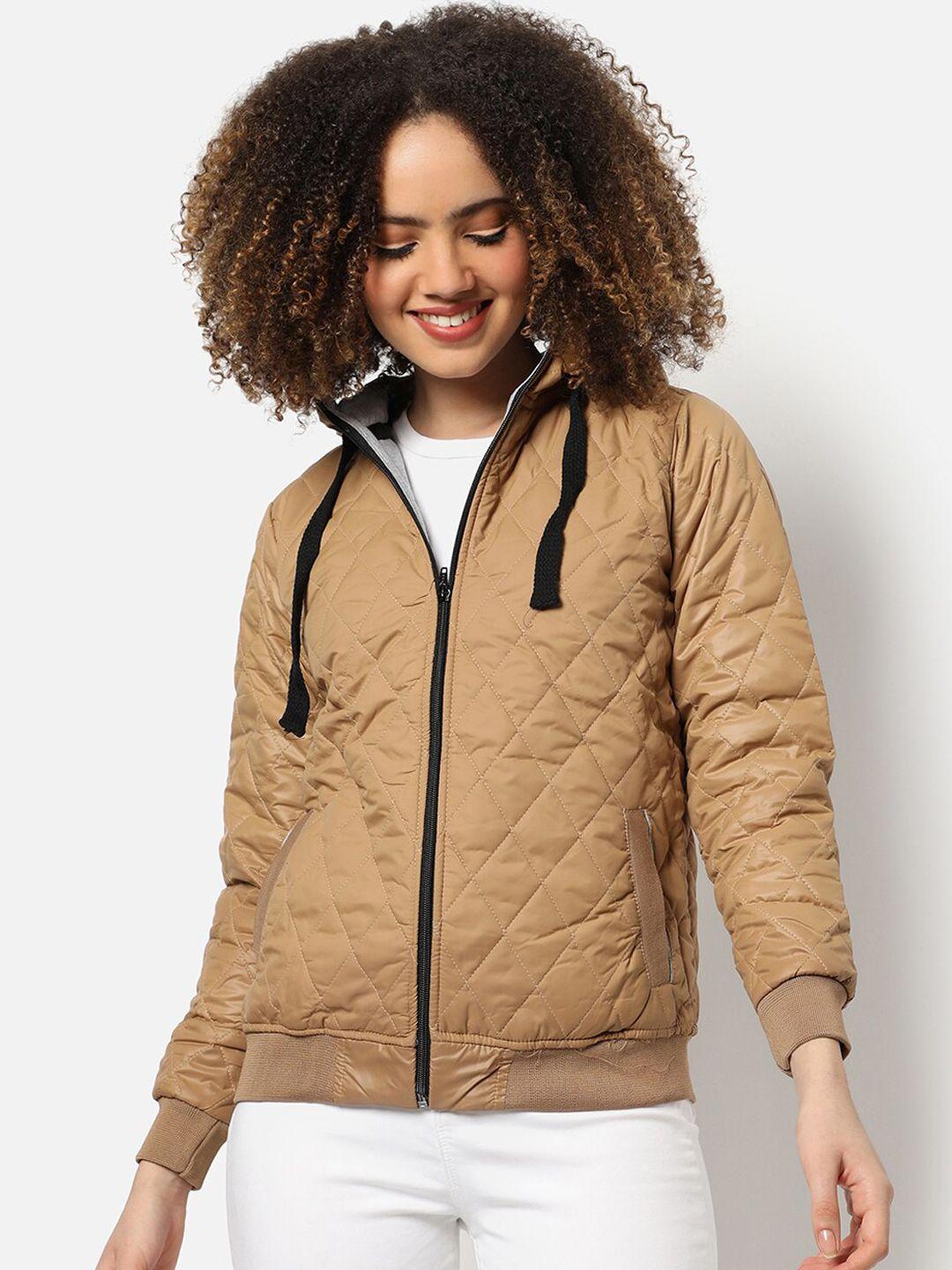 campus sutra women camel brown windcheater bomber jacket