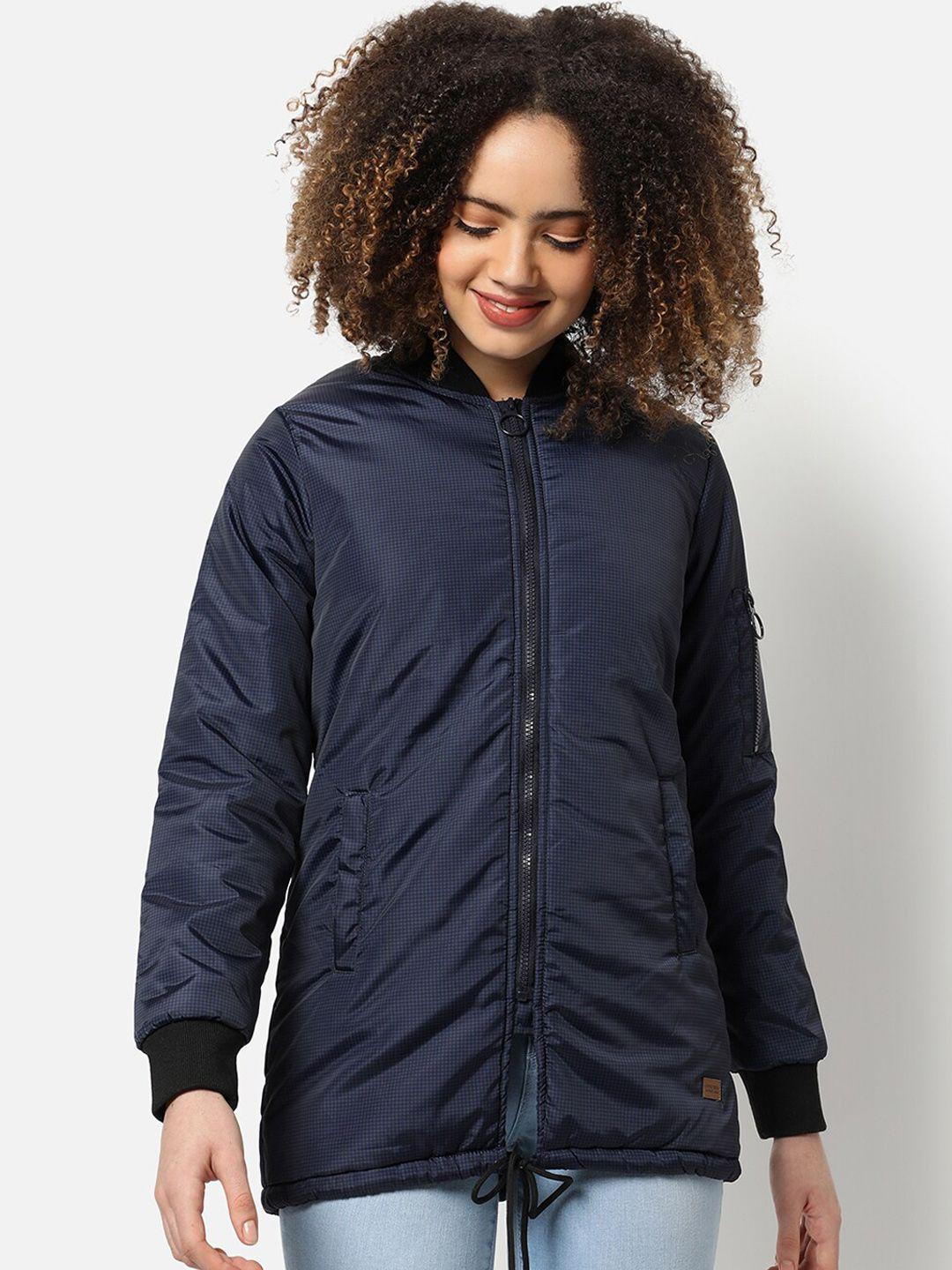 campus sutra women blue outdoor puffer jacket