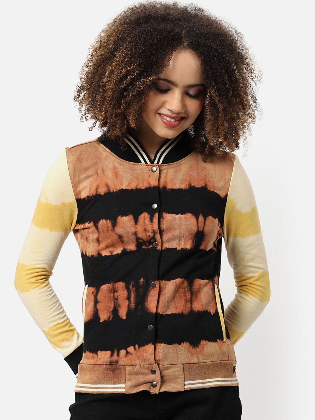 campus sutra women brown black tie and dye outdoor open front jacket