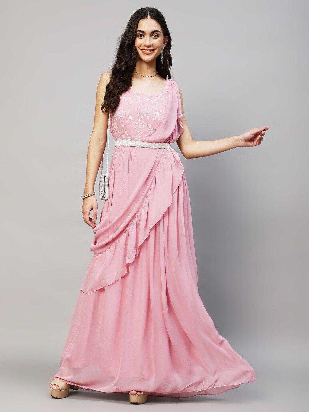 envy me by fashor women pink georgette maxi dress