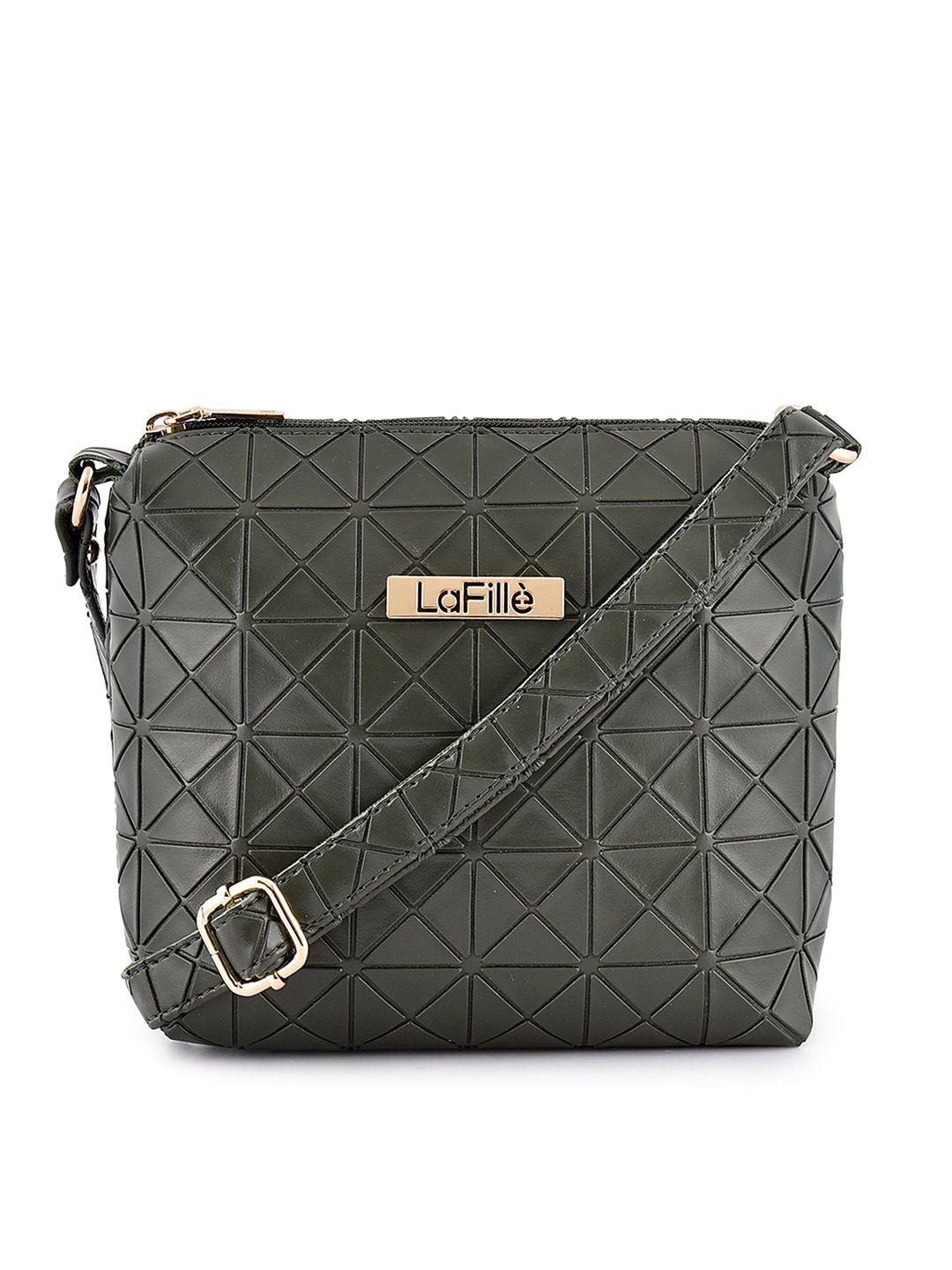 lafille women green geometric textured pu structured quilted sling bag