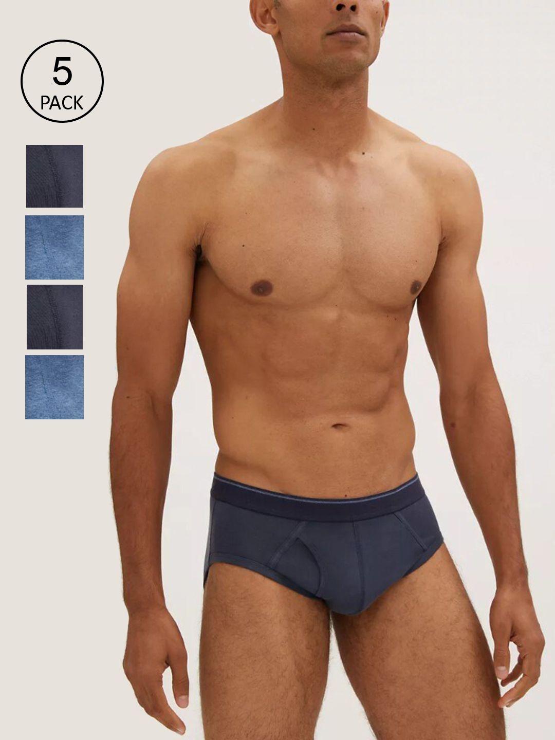 marks & spencer pack of 5 men blue & grey solid cotton briefs