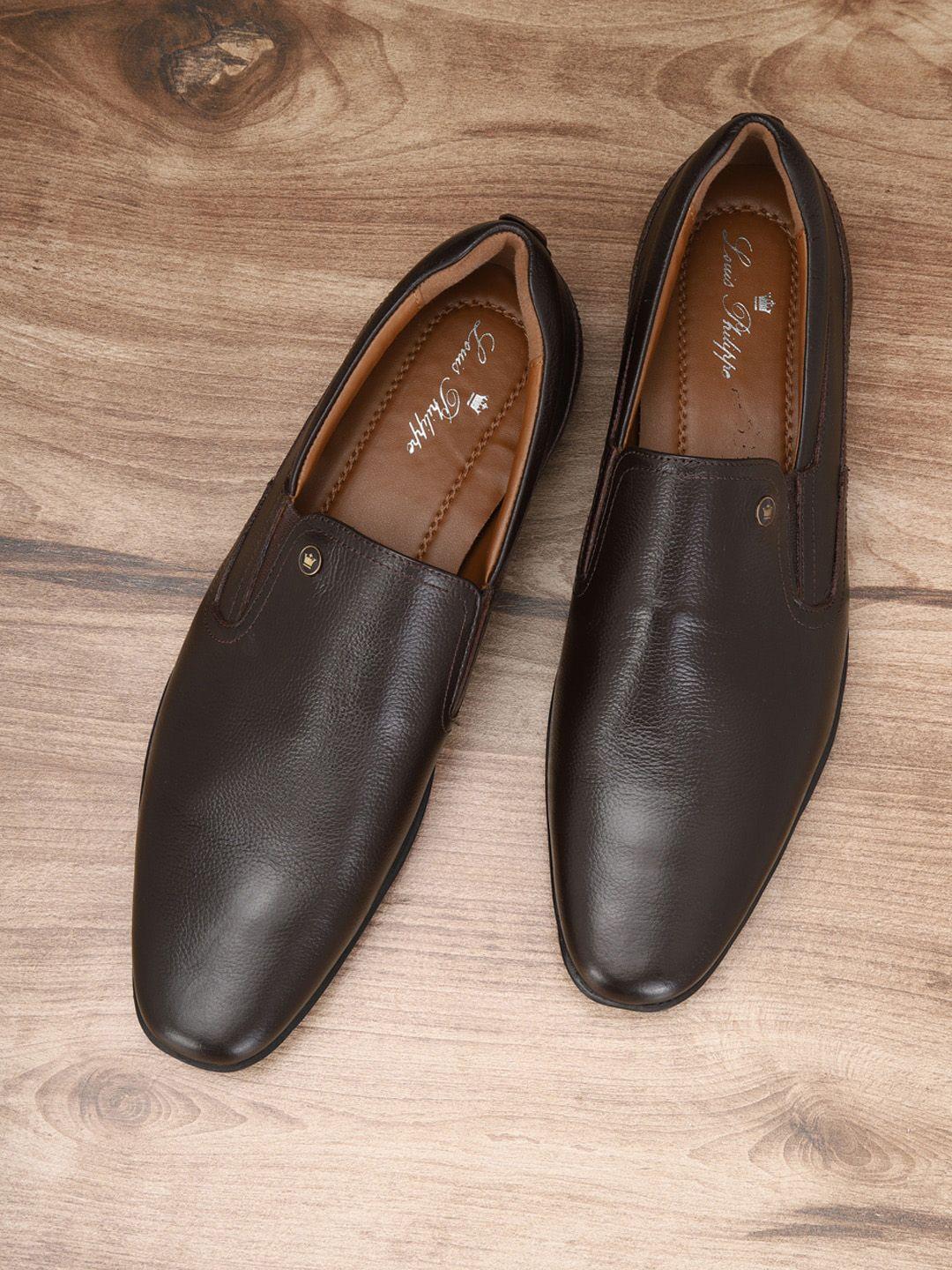 louis philippe men brown solid slip-on formal shoes