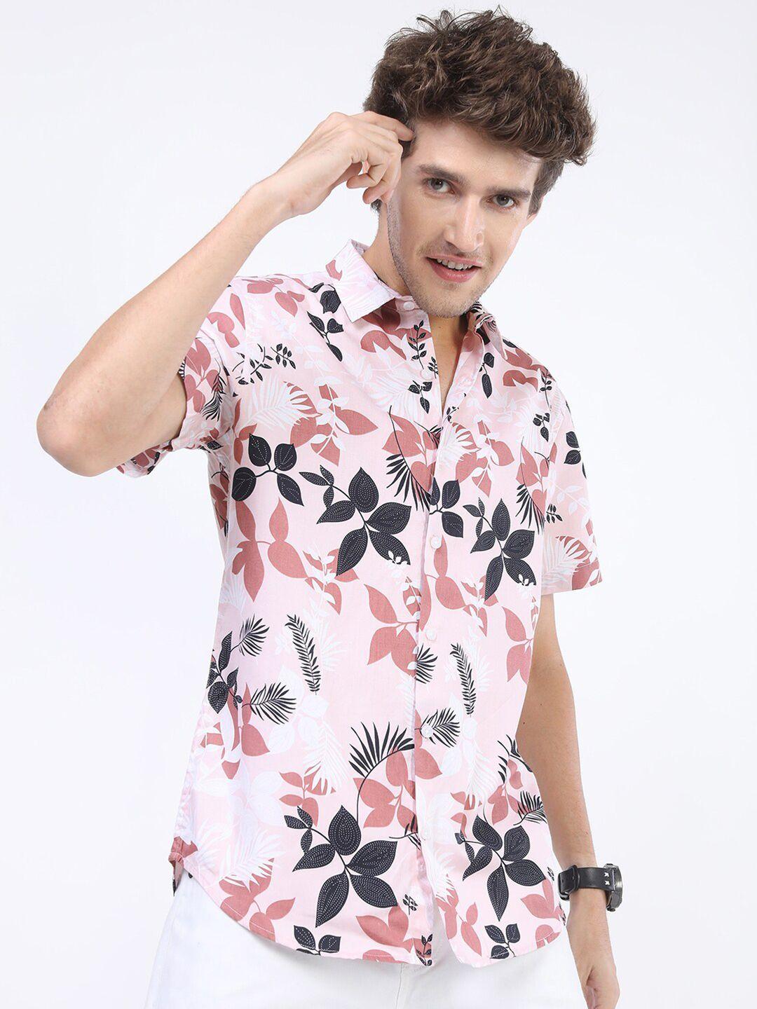 highlander men pink floral printed slim fit casual shirt