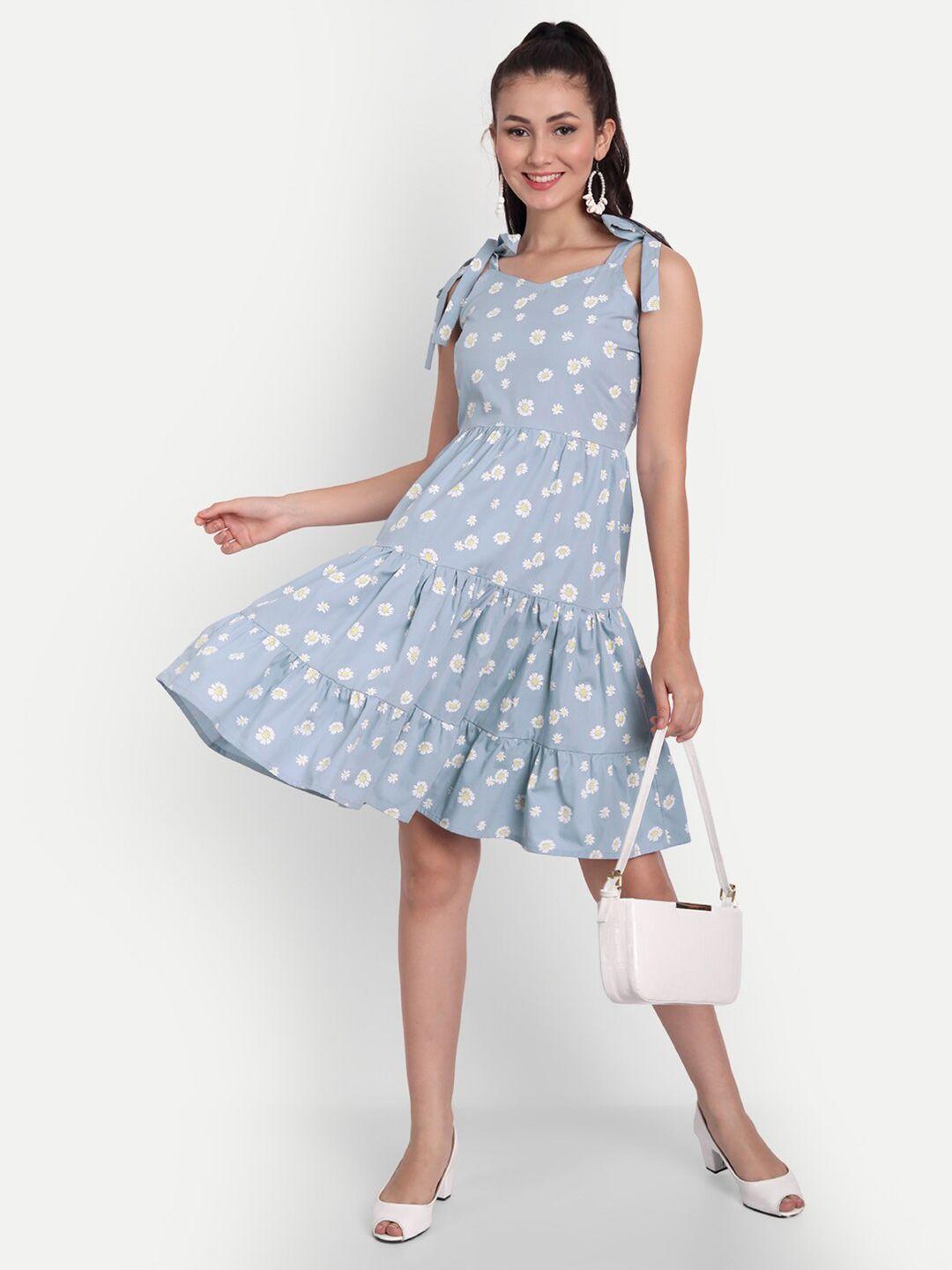 isam blue floral drop-waist dress